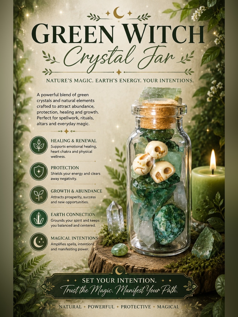 🌿Green Witch Crystal Jar🌿